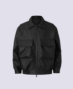 BLACK LEATHER DOUBLE POCKET JACKET