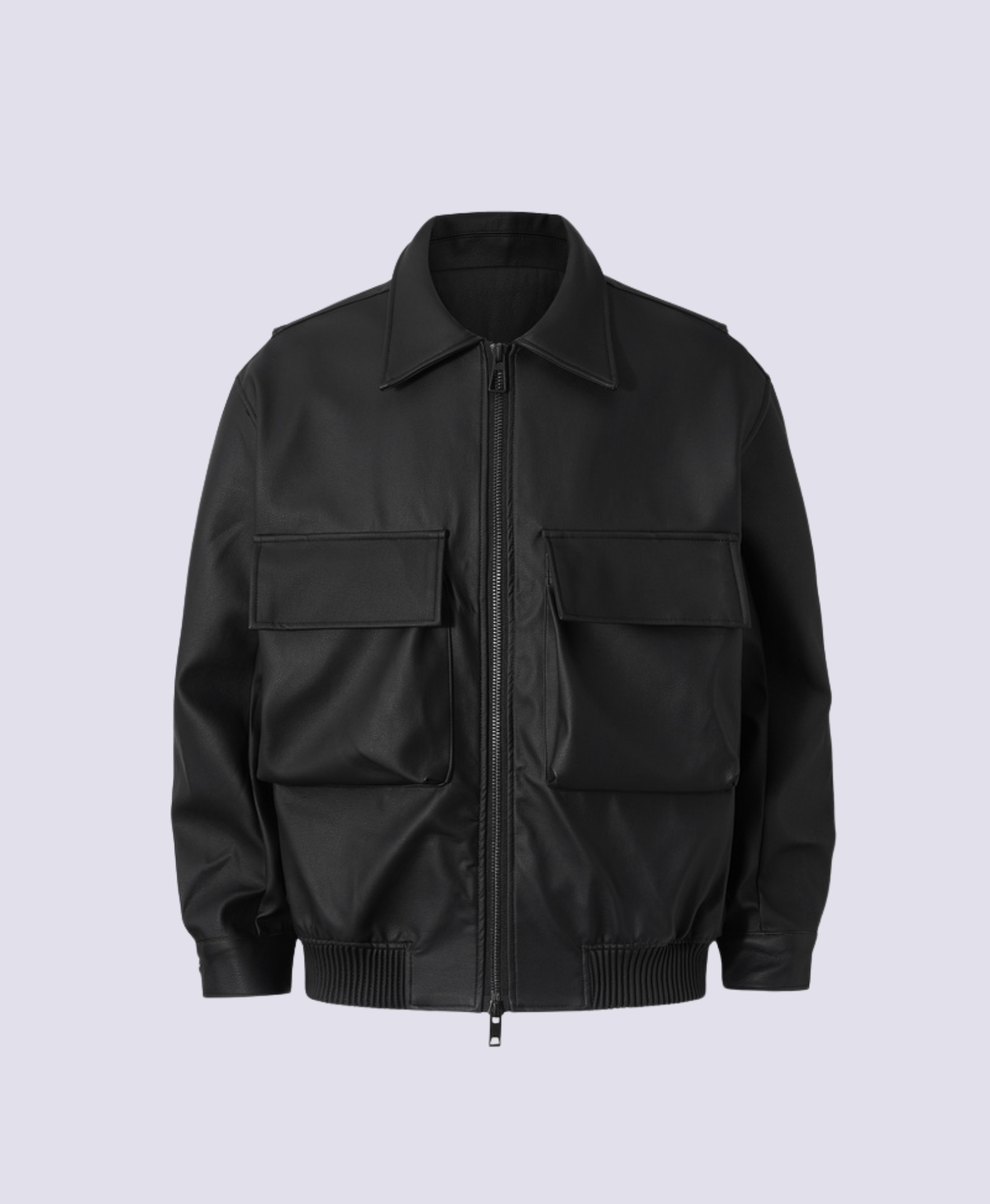 BLACK LEATHER DOUBLE POCKET JACKET