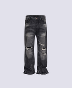 SCRATCHED BLACK FLARED JEANS